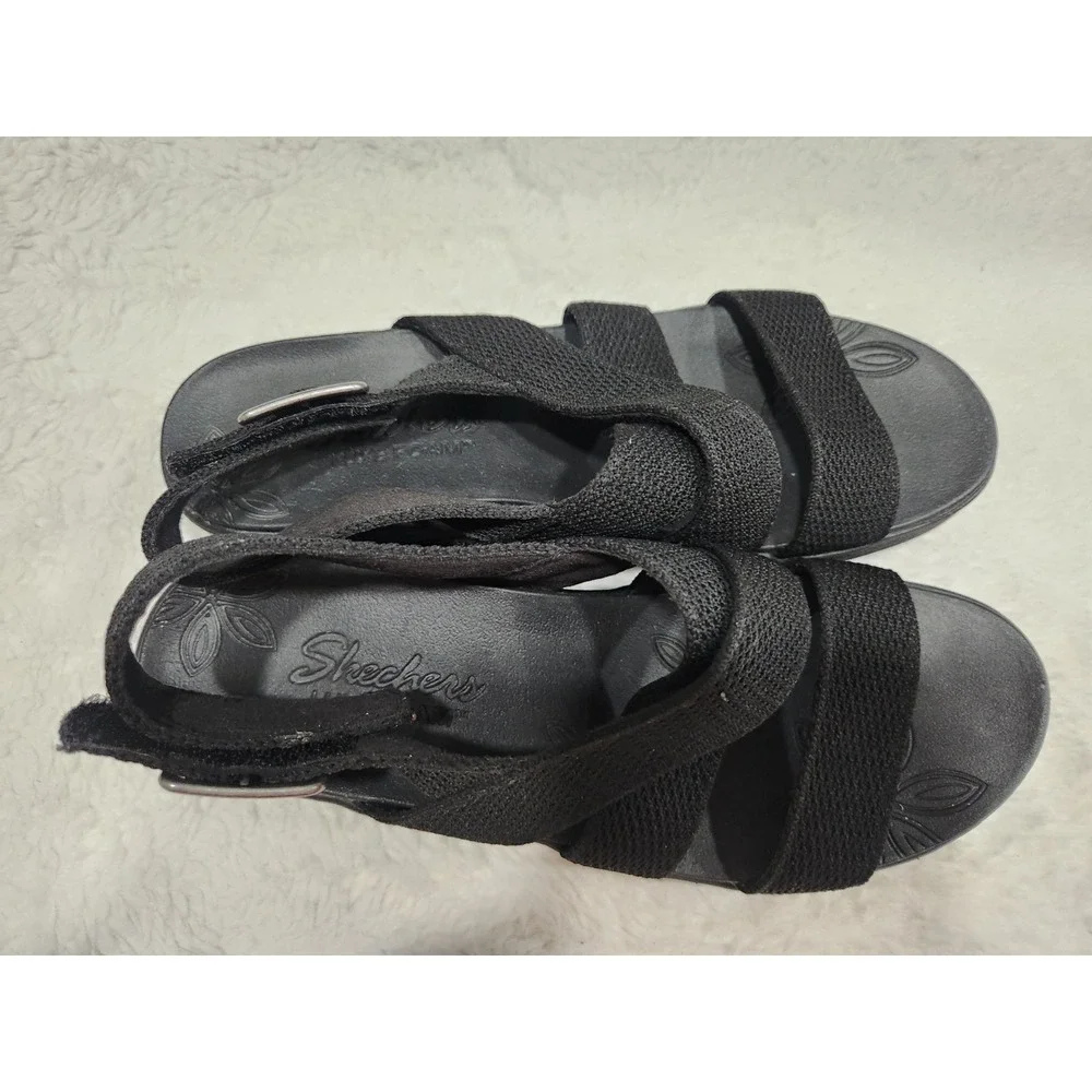 Skechers Pier-Lite Vegan Washable Sling-Back Wedges Night Owl Black